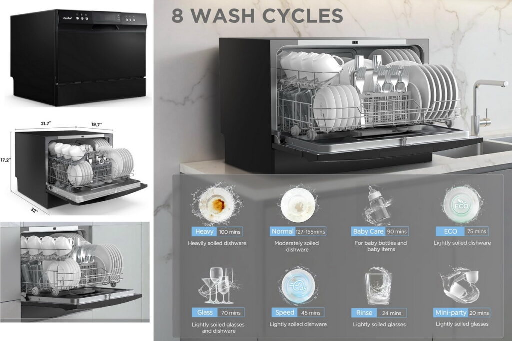 COMFEE countertop dishwasher with 6 place settings for small families