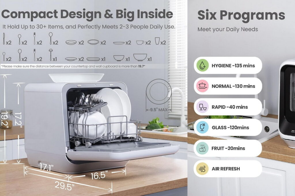 COMFEE portable mini dishwasher with built-in water tank for apartments and RVs