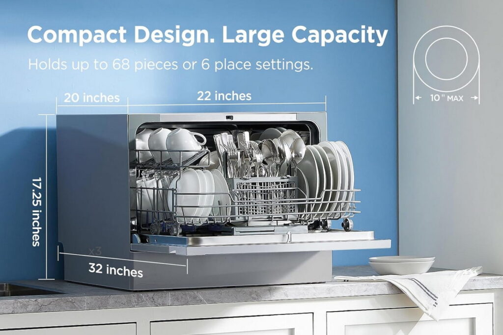 Midea countertop dishwasher with delay start and multiple wash cycles