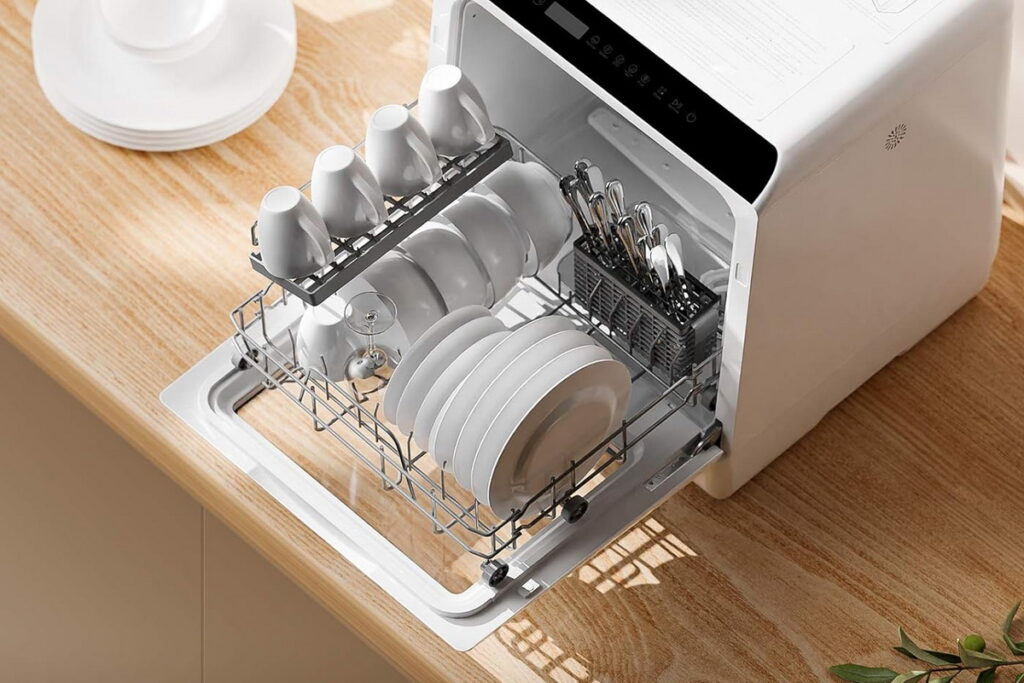 NOVETE portable countertop dishwasher with baby care mode and air drying